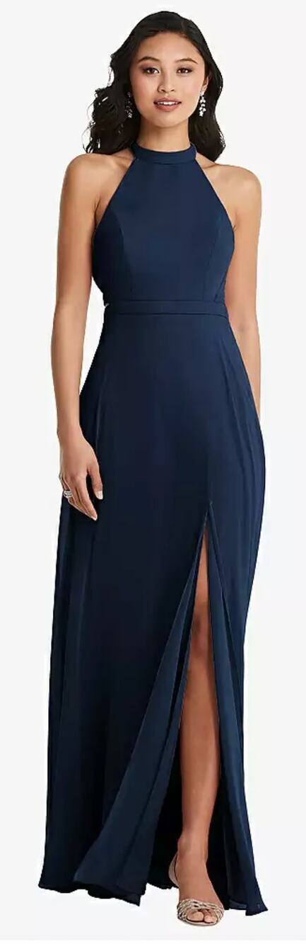 Dessy Collection NWT 3082 Midnight Navy Halter Maxi Dress Bridesmaid Gown 12
